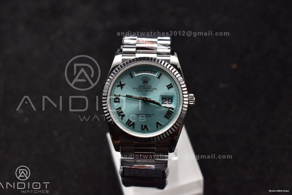 President 36 on EyeCatching 689 (Gain Dial Light vr3255 Weight) Blue Roman Steel SS 904L Bracelet Edition DayDate QF V5 Best 1031